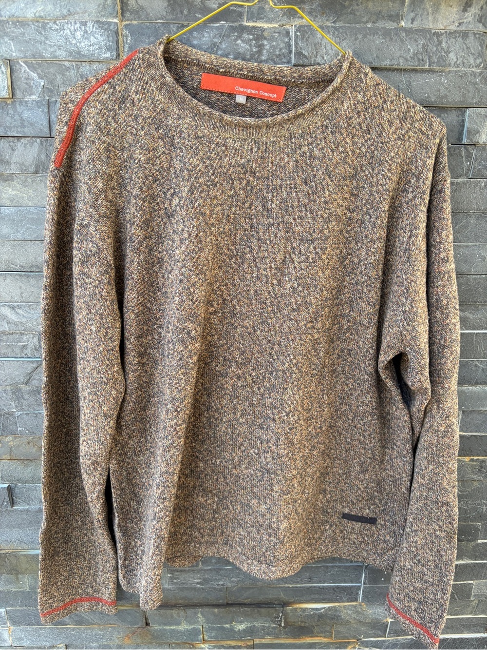 Chestnut Heather Crewneck Sweater with Orange Contrast Trim